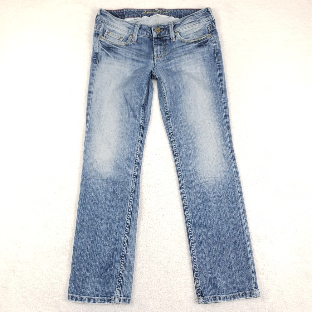 American Eagle Hipster Jeans 4 Reg Blue Medium Wash Straight Leg Low Rise Y2K
